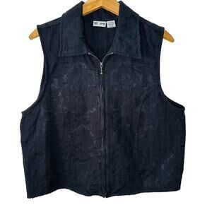 Sun River Vintage Black Jacquard Textured Full Zip Classic Unlined Vest Size L